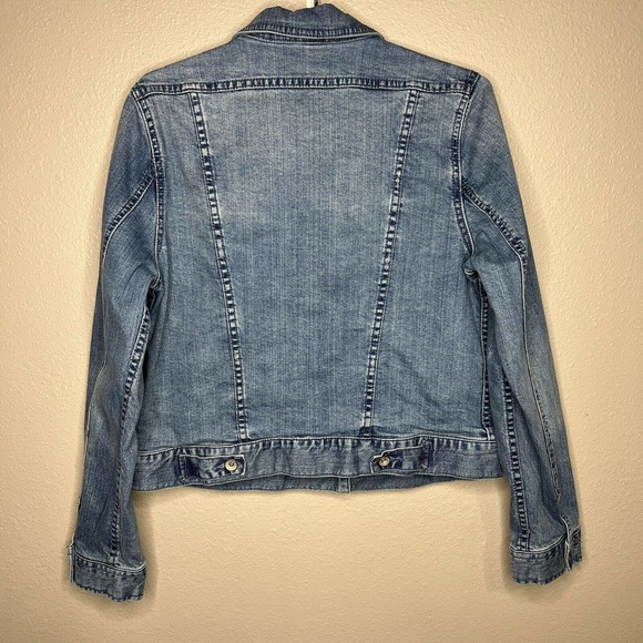 Merona Women's Blue Long Sleeve Button Up Stretch Denim Jean Jacket Size L - Picture 4 of 10